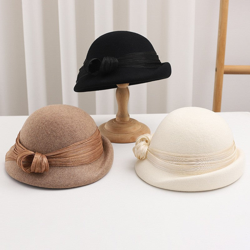 Women French Wool Beret Autumn Winter Fashion Retro Bow Knot Lady Cloche Hat Casual Travel Gift