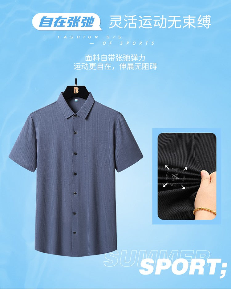 Ice Silk Shirts Man Short Sleeve Top Male Quick Dry Cool Classic Big Size 5XL 6XL 7XL 8XL Large Plus Loose Summer Social Blouse