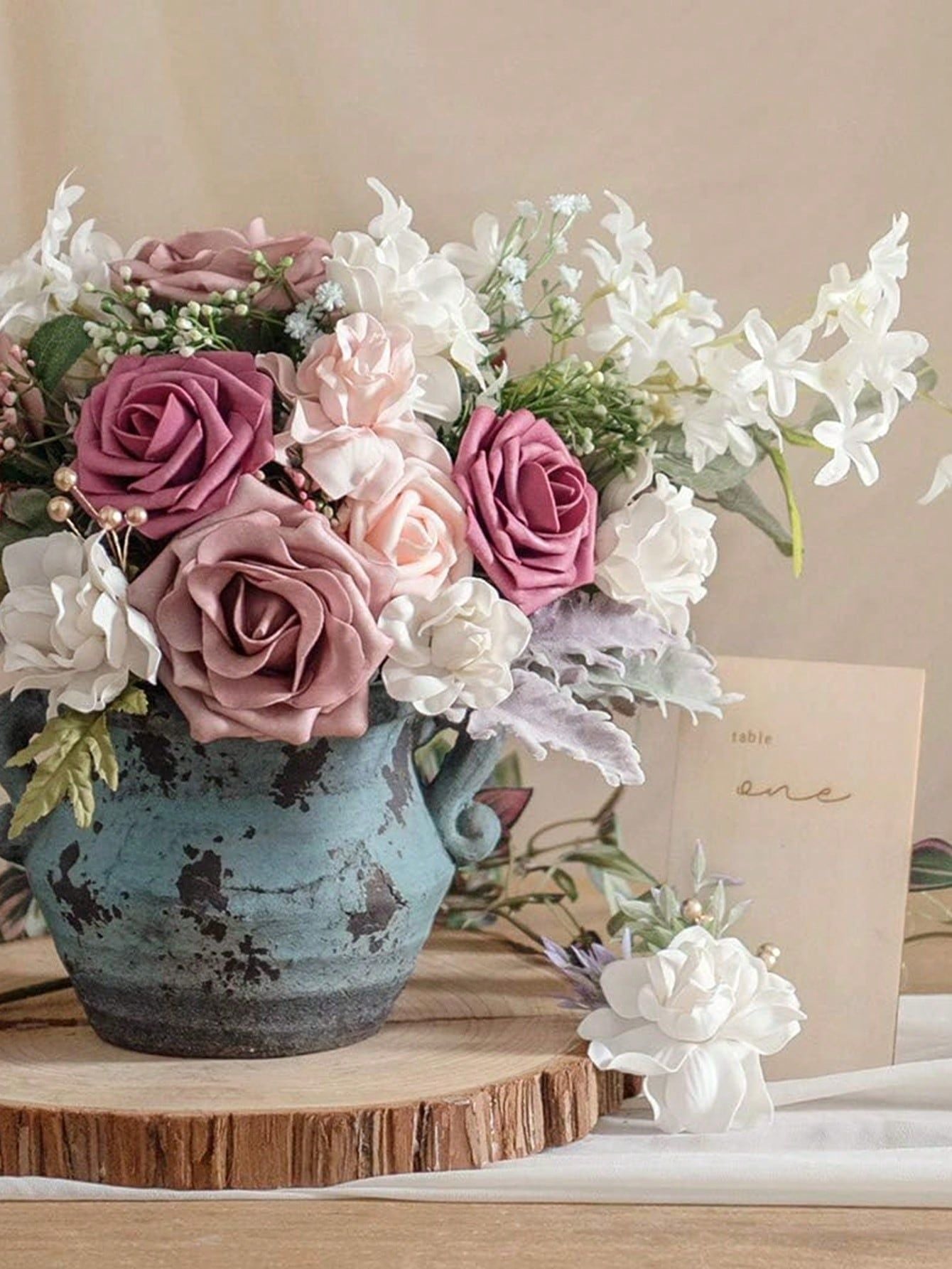 25pcs Artificial Roses, Green Gradient Artificial Rose Set - DIY Wedding Bouquet, Suitable For Wedding, Cake, Party Decoration