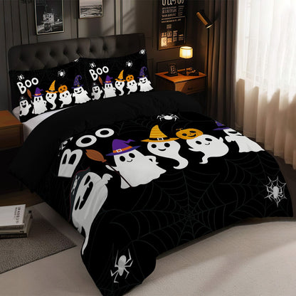 3 capas de edredom fofas de fantasma de Halloween, 1 capa de edredom + 2 fronhas, sem enchimento. Conjunto de cama macio e confortável, lavável à máquina