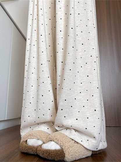 Grey Polka Dot Wide Leg Casual Pants Women's 2025 Autumn Winter New Loose High Waist Slimming Long Straight Leg Trousers Soft