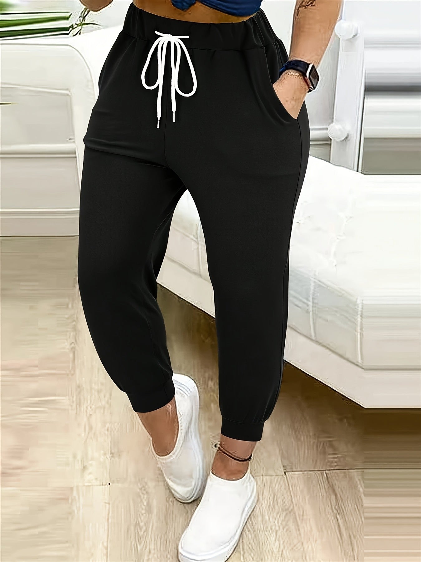 Plus size European and American cross-border  autumn and winter new casual solid color pocket leggings