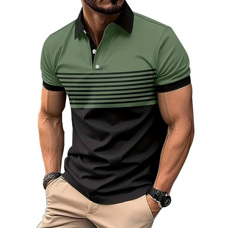Men Summer New Fashion Short Sleeve Sport Lapel Casual Button Polo Shirt .