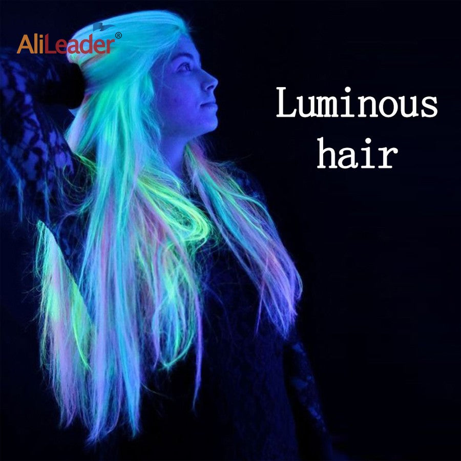Glowing In The Dark Hair Extensions 20Inch 11Colors Synthetic Hair Clip In Luminous Colored Hairpieces Rainbow Hairpiece