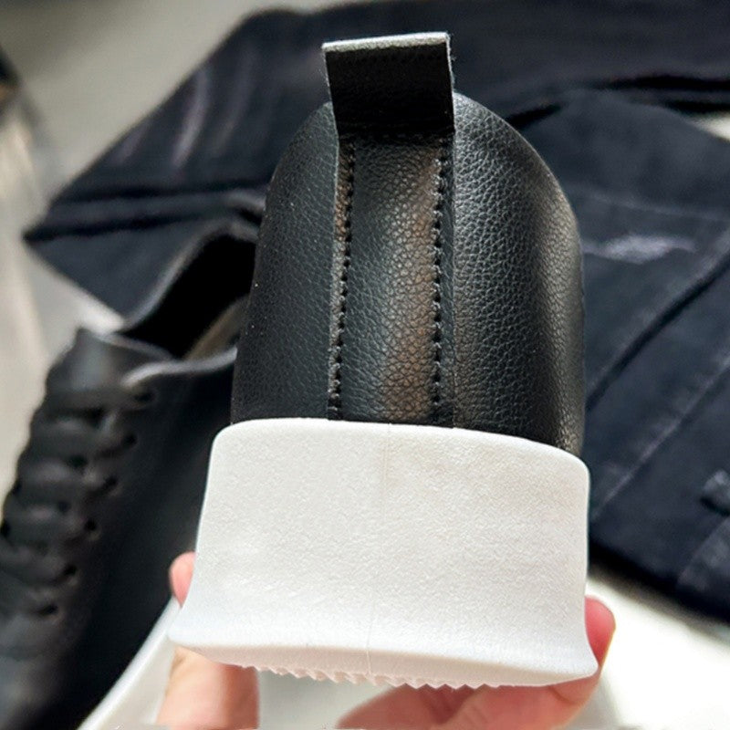 Fashion Thick Sole Black White Soft Men Leather Shoes Platform Men Casual Board Shoes Walking Sport Shoes Lightweight Work Shoes