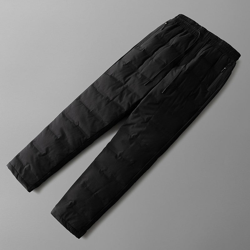 Calça Masculina de Inverno Impermeável Algodão com Zíper Bolso Grosso Pato Branco Calça Jogger para Neve e Frio ao Ar Livre