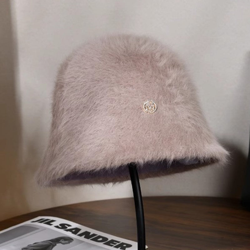 Coreia Designer M Bucket Hat Feminino Quente Pelúcia Angola Coelho Pelo Chapéu Senhora Outono Inverno Ins Moda Chapéu Bacia Retrô Fofo Panamá