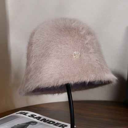 Coreia Designer M Bucket Hat Feminino Quente Pelúcia Angola Coelho Pelo Chapéu Senhora Outono Inverno Ins Moda Chapéu Bacia Retrô Fofo Panamá