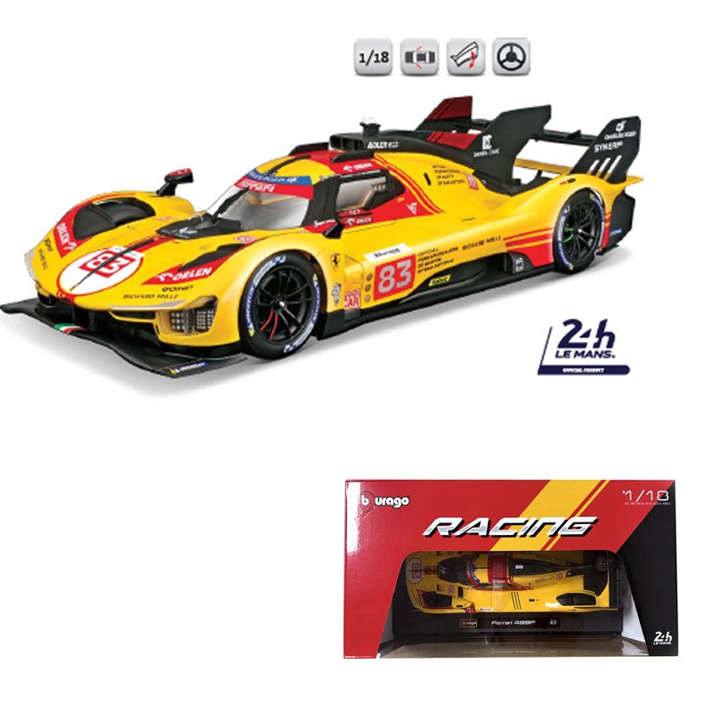 Bburago 1:18 2024 Wec QatarFerrari 499p 24h Lemans Modificata 24 Racing No83 Miniature Diecast Model Toys Acrylic Box Black #51