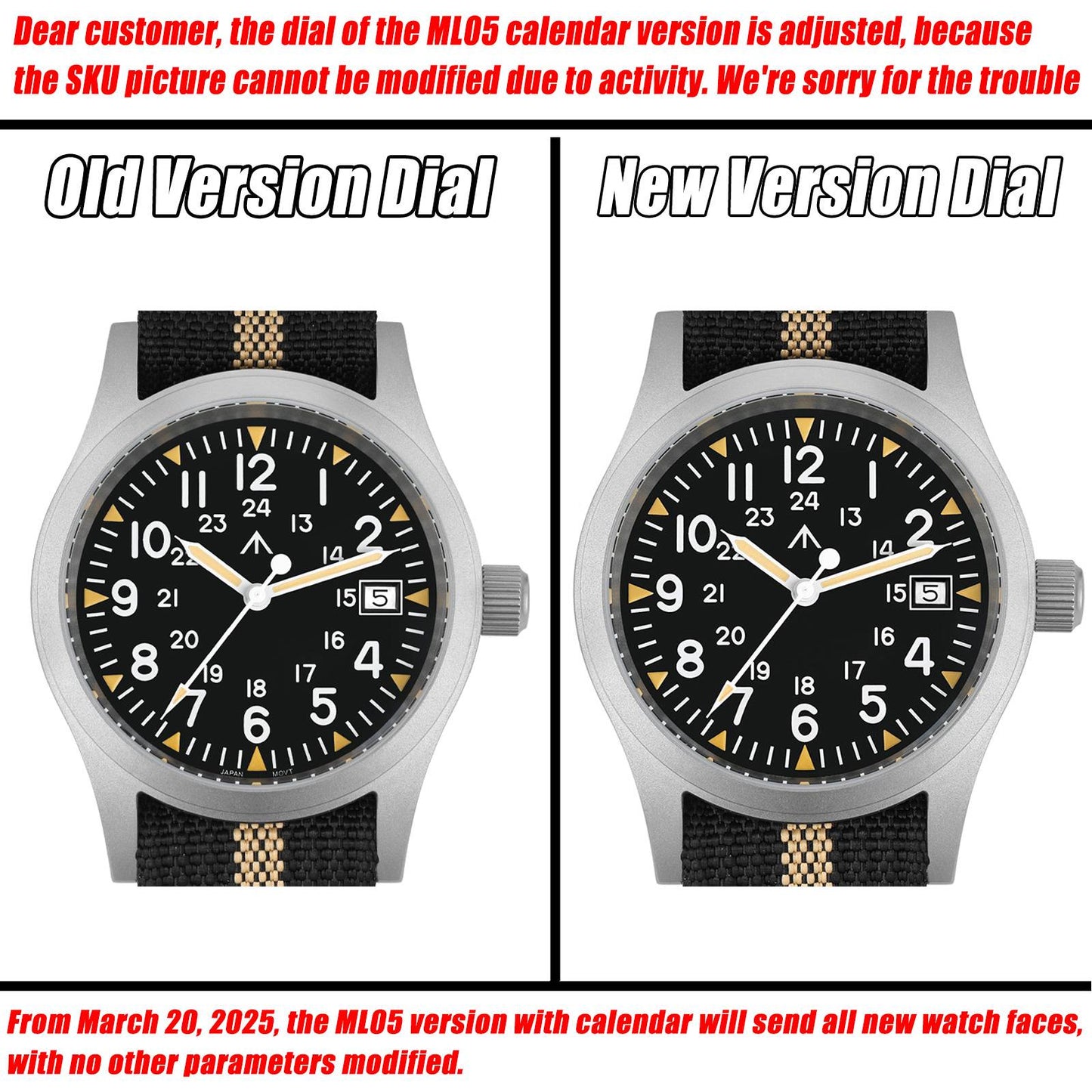 Militado ML05 Military Watch Ronda 515 Quartz Movement Domed Sapphire With High Clear AR Coating Luminous 38mm Vintage Watches