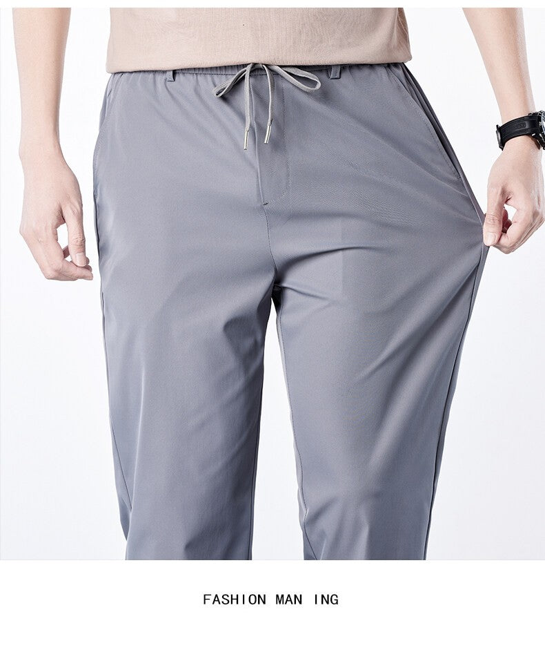 Calça Masculina Casual de Verão Seda Gelo Calça com Elástico na Cintura Calça de Corrida Fresca Respirável 5GG