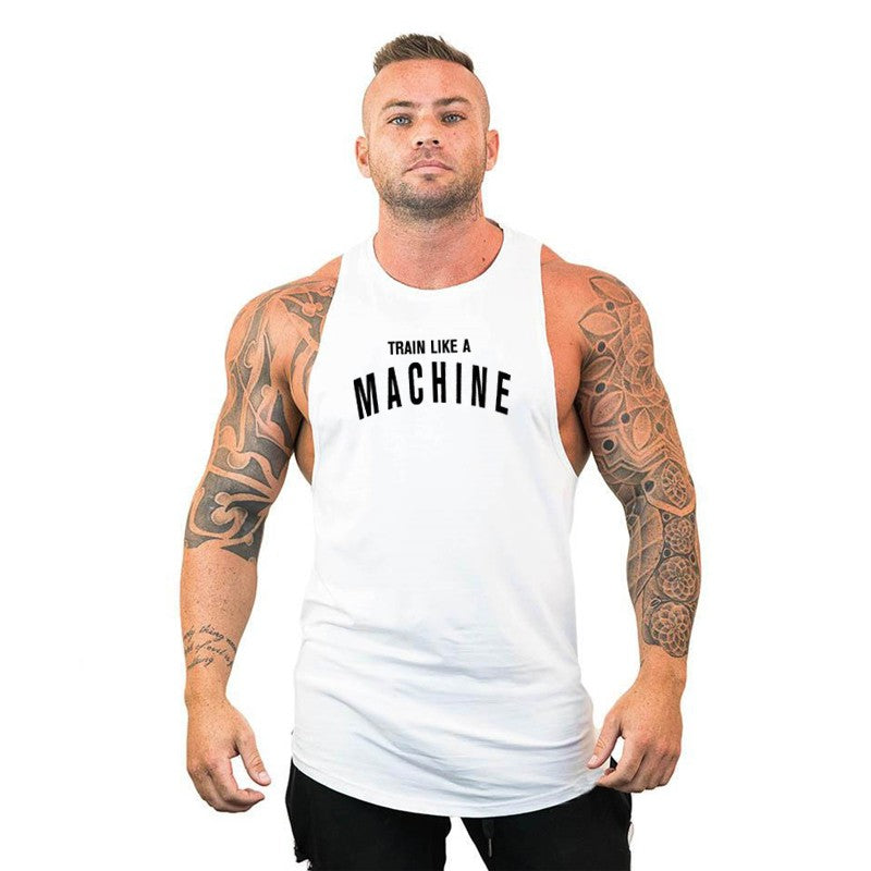 TRAIN LIKE A MACHINE Cotton Bodybuilding Tank Top Mens Workout Singlets Fitness Stringer Clothing  Sleeveless Men's casual vest