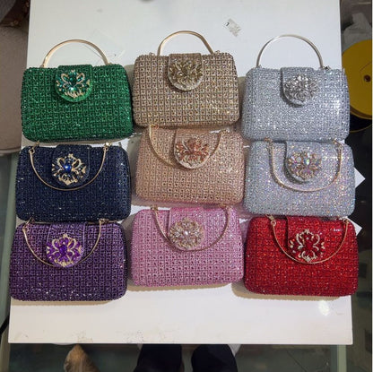 Sparkling Rhinestone Clutch Bag Lady Crystal Evening Purse Luxury Metal Handle Chain Handbag Wedding Party Dinner Diamond Bags