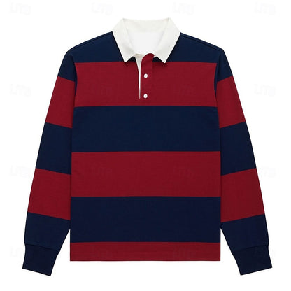 Fashion Stripe Block Color Polo Shirt 3D Printed Creative Multicolored Long Sleeve Pullover Autumn Outdoor Sports Casual Clothes