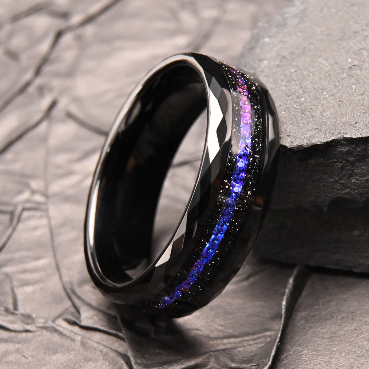 Anel de carboneto de tungstênio preto, anel de compromisso para homens, joias da moda, alianças de casamento masculinas, anéis de noivado Galaxy