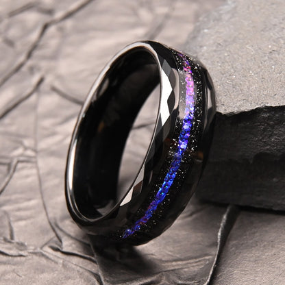 Anel de carboneto de tungstênio preto, anel de compromisso para homens, joias da moda, alianças de casamento masculinas, anéis de noivado Galaxy