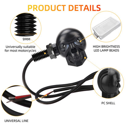 2x Mini Moto LED Luz de Seta Indicador de Seta em Formato de Caveira DRL Dianteiro Traseiro para Honda Yamaha Honda