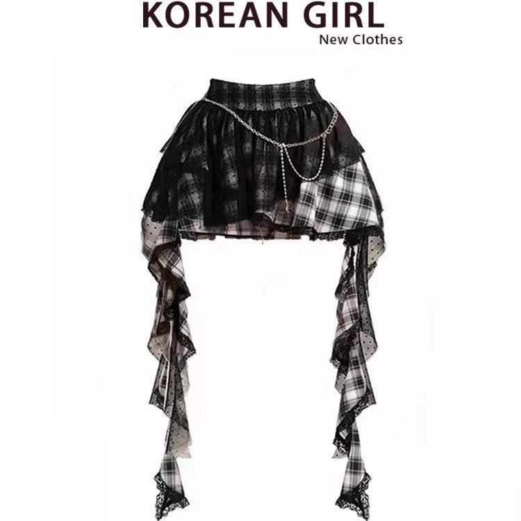 Summer Polka Dot f Skirt Irregular Me Puffy Girls Design Sense Y2K Spicy High Waist Lace Commute Sle ort Skirt