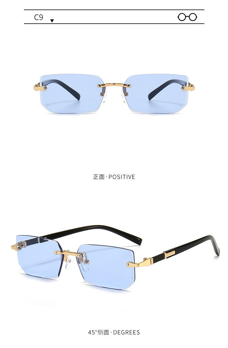 Rimless Sunglasses Rectangle Fashion Popular Women Men Shades Small Square Sun Glasses for Female Male Summer Traveling Oculos