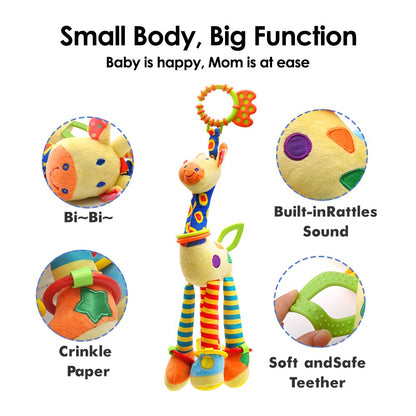 1pcs Soft Giraffe Animal Handbells Rattles Plush Infant Toddler Car Bed Hanging Toy Baby Early Education Development Handle Toys