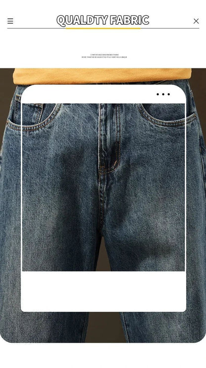 Thick Vintage Jeans Men's Winter Straight Warm Fleece Baggy Thermal Denim Trousers Fashion Korean Wide Male Plush Pants