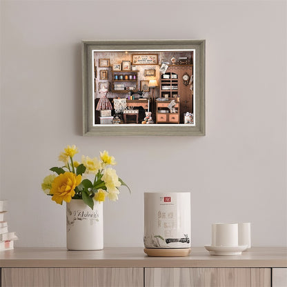 DIY Book Nook Bookshop Kit Photo Miniature Wooden Dollhouse with Light Bookshelf Insert 3D Puzzle Decor for Gift Owl Bookstore