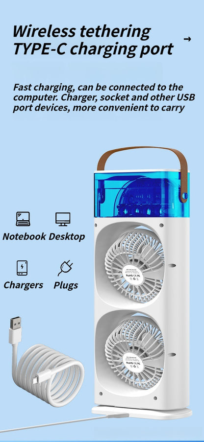 Multi-Function Mist Fan with Oscillating Air Conditioner, Aromatherapy, Colorful Lights & Timer for Home Office Use