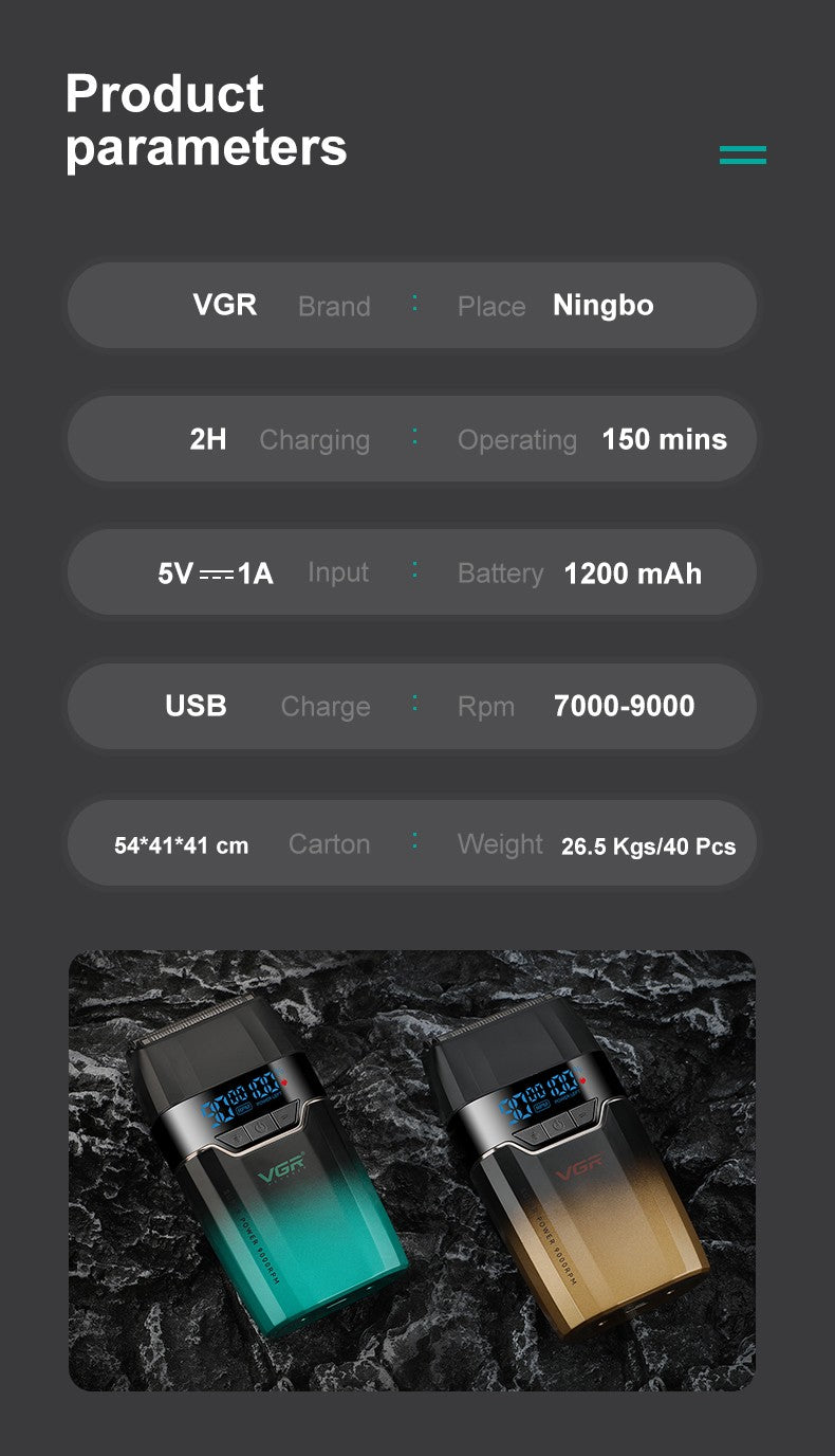 VGR Face Shaver 9000 RPM Foil Shaver LED Electric Shaver Professional Beard Trimmer Reciprocating Shaving Machine for Men V-308