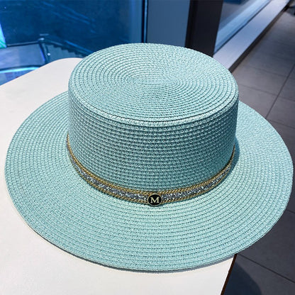 Chapéu de palha de verão PP preto e branco, chapéu de sol, protetor solar, férias, praia, abas largas, chapéu de sol de verão