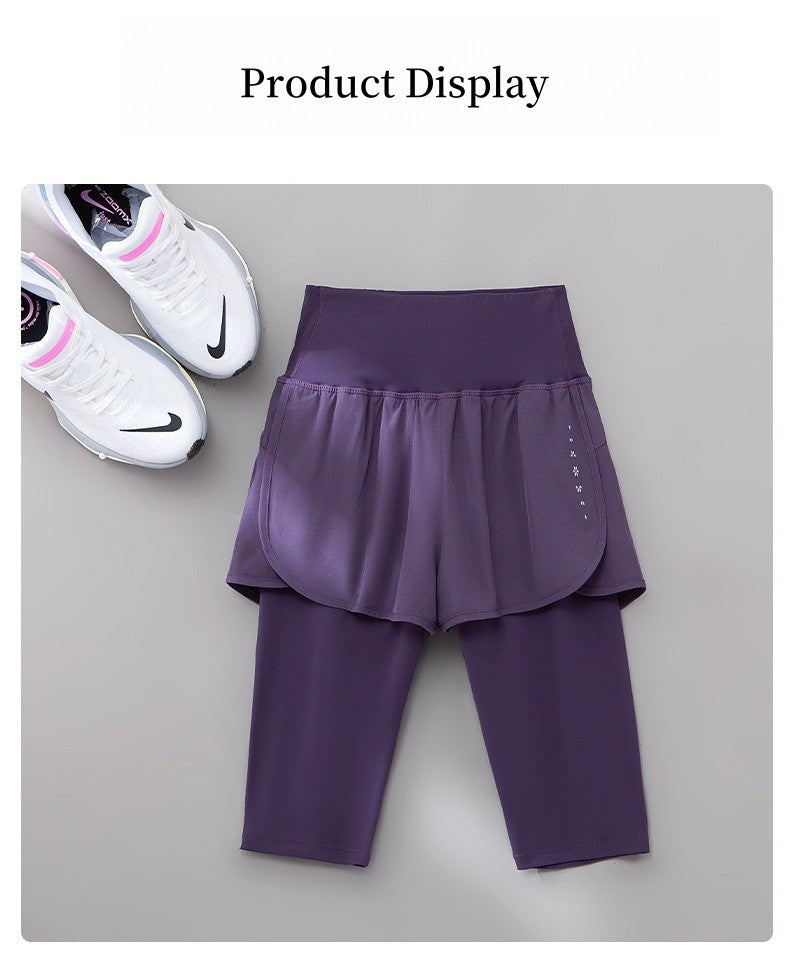 DRUR Knee Length Yoga Pants Summer 2 In 1 Gym Running Shorts Women High Waist Workout Leggings Yogawear Fitness Clothing New