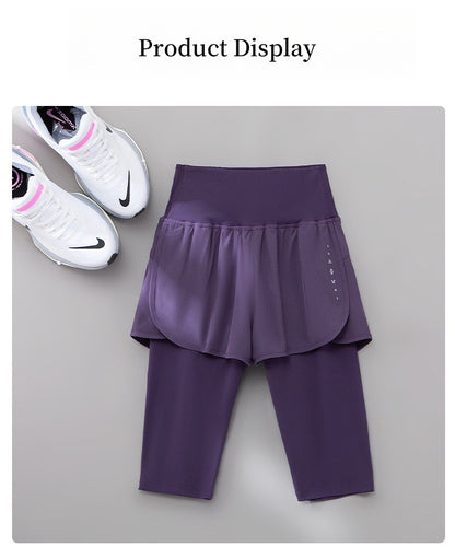 DRUR Knee Length Yoga Pants Summer 2 In 1 Gym Running Shorts Women High Waist Workout Leggings Yogawear Fitness Clothing New
