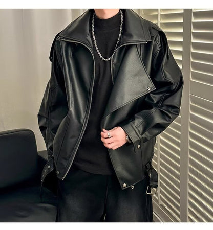 Spring and Autumn Retro PU Jacket Casual Zipper Locomotive Leather Clothes