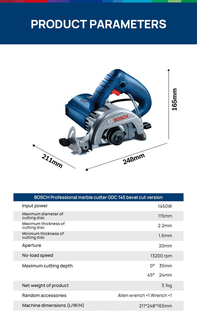 Máquina de corte para mármore BOSCH GDC 145, ranhuradora, 1450 watts, para corte multifuncional de pedra, azulejo e concreto