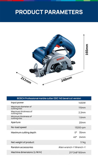 Máquina de corte para mármore BOSCH GDC 145, ranhuradora, 1450 watts, para corte multifuncional de pedra, azulejo e concreto