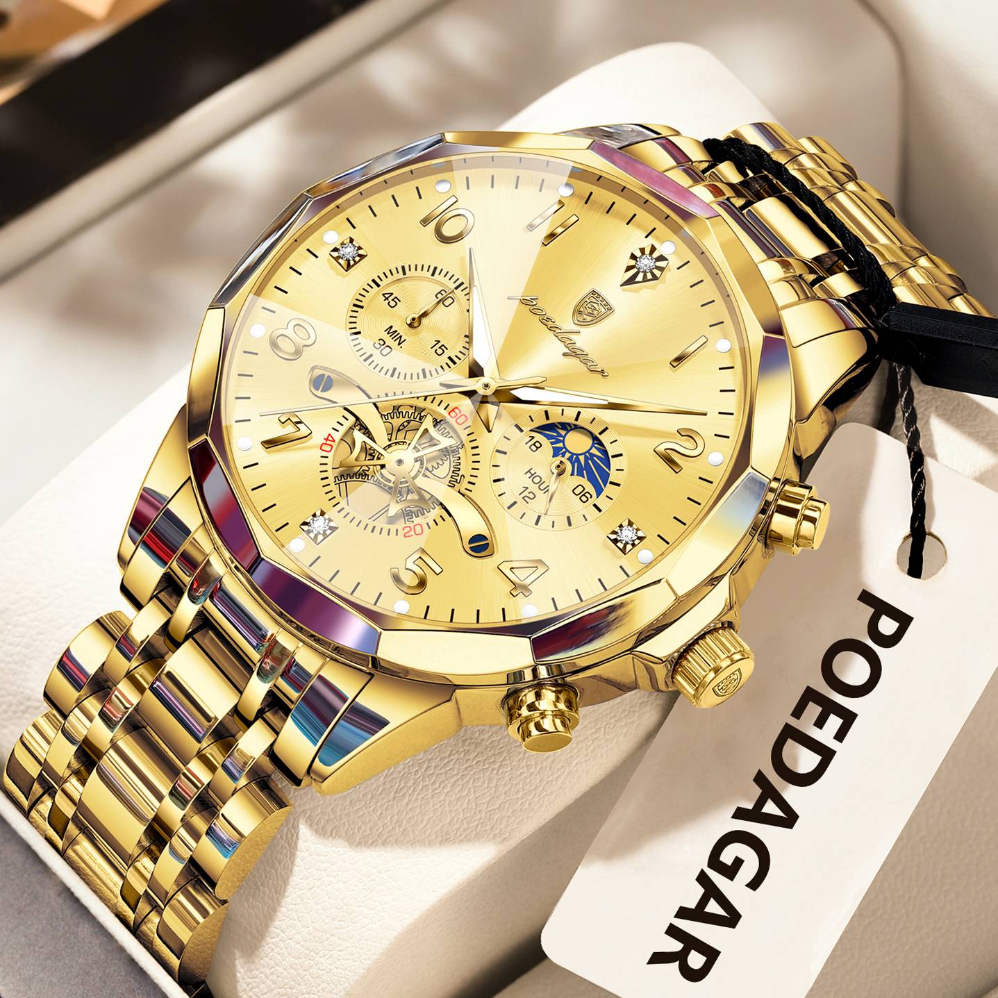 POEDAGAR Luxo Alta Qualidade Relógio de Pulso Masculino Cronógrafo Aço Inoxidável Quartzo Relógios Masculinos Impermeável Luminoso Relógio Masculino Reloj