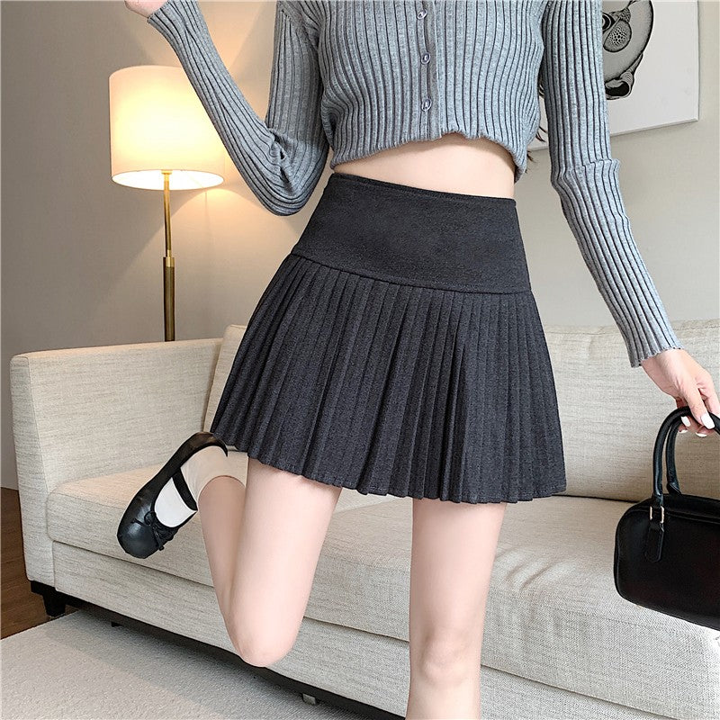 Wool Skirt Women High Waist Pleated Mini Skirt with Bulit-in Shorts Tennis Skirt Teen-girl Fall Winter Vintage Academia Outfit