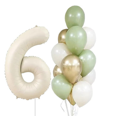 14pcs 32inch Cream Number Balloon 10inch Avocado Green Metallic Gold White Latex Balloons Baby Birthday Party Decorations