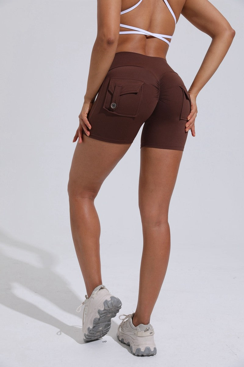 QINACTIVE Yoga Shorts for Women Pocket Scrunched Butt Gym Leggings High Waist Push Up Tights Sexy Booty Sports Shorts Fitness