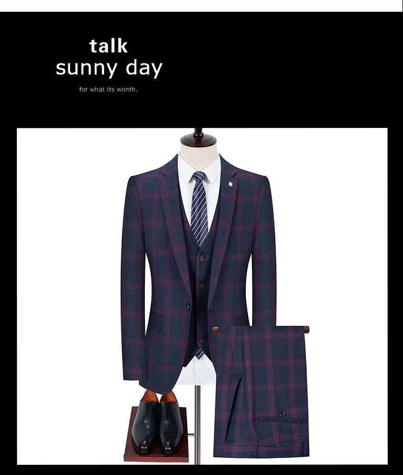Men's Spring Autumn Wedding Suit 2024 Three-Piece Set Slim Fit Checkered British Style with Waistcoat And Trousers