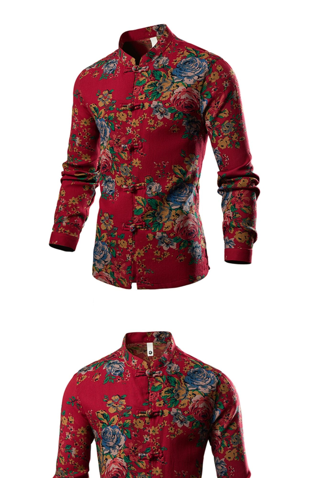 Chinese Style Men's Long-sleeved Printed Shirt, Single-breasted Stand-up Collar Shirts, Fashion Casual Top Camisas, Size M-6XL