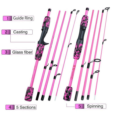 Sougayilang 5 Section Spinning Casting Rods 1.7m Ultralight Weight Carbon Fiber Fishing Rod for Travel Freshwater Fishing Pesca