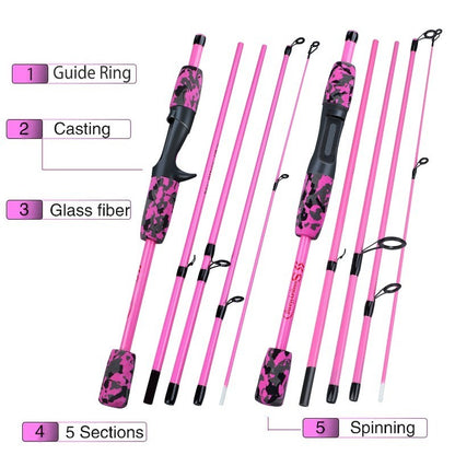 Sougayilang 5 Section Spinning Casting Rods 1.7m Ultralight Weight Carbon Fiber Fishing Rod for Travel Freshwater Fishing Pesca