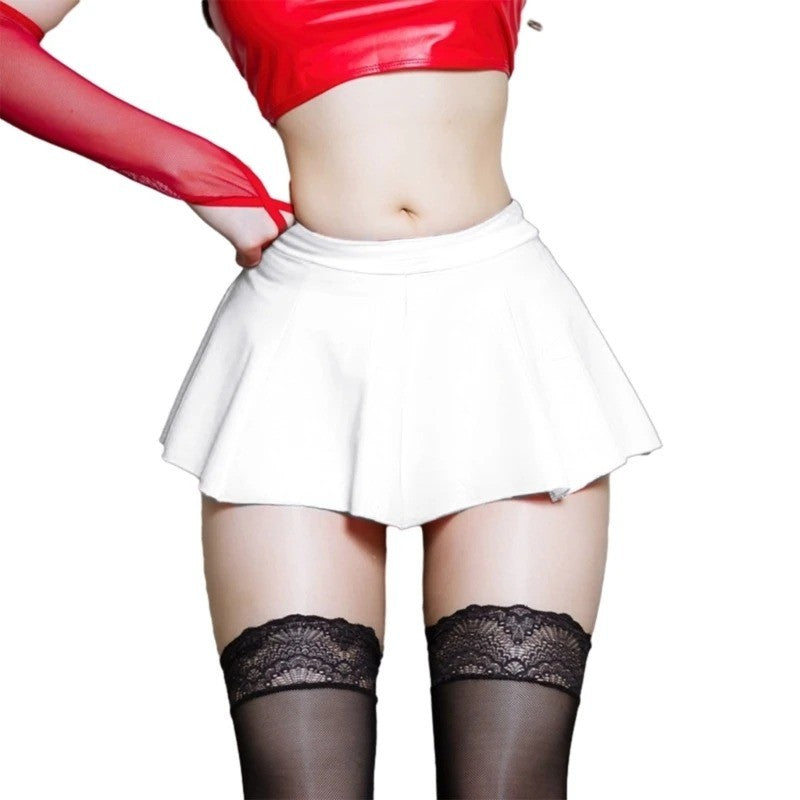 Women PU Leather Pleated Mini Skirt Lingerie Hot Outfit Clubwear 449B