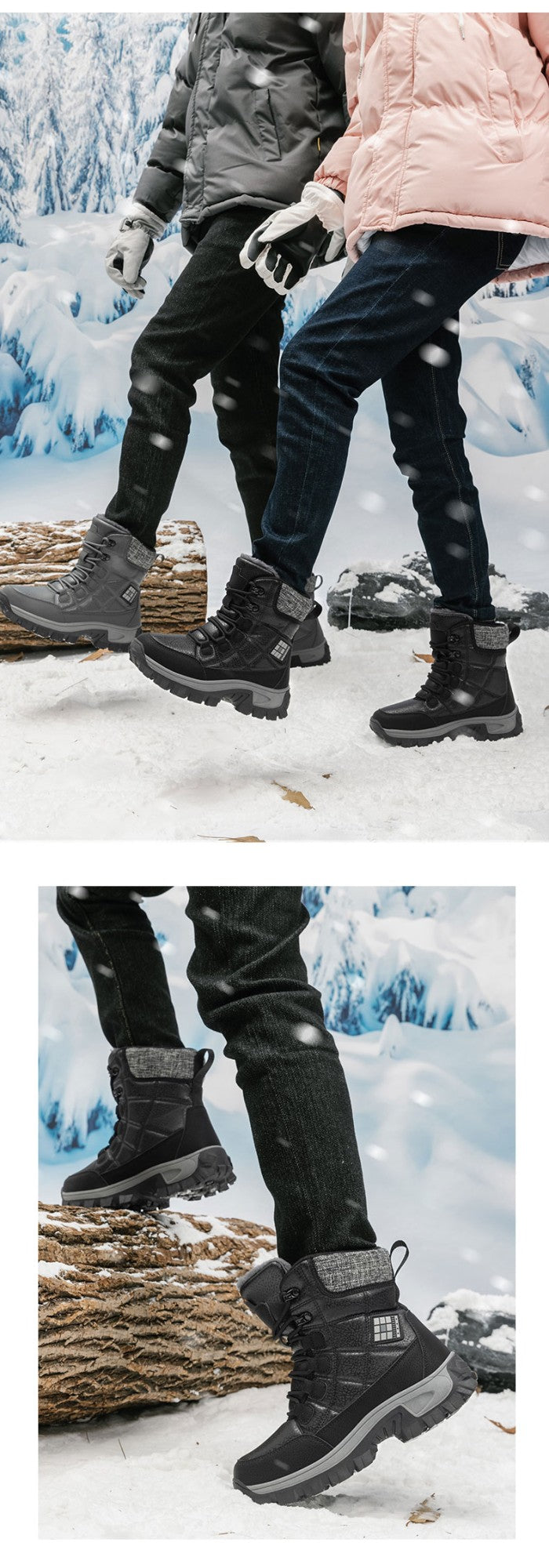 New Warm Plush Men's Snow Boots Lace Up High Top Men's Boots Waterproof Winter Ankle Boots Outdoor Anti-Slip Men Hiking Boots