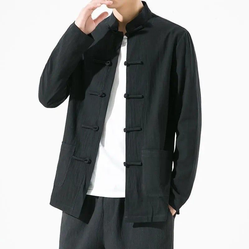 New Arrival Spring Autumn Handmade Cotton Linen Chinese Style Vintage Tang Suit Shirt White Base Layer Monk's Shirt