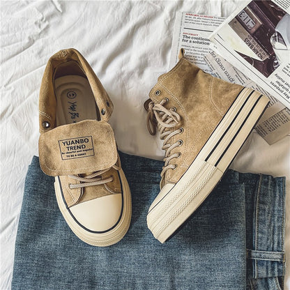Novos Sapatos Masculinos de Cano Alto com Sola Plana, Botas de Trabalho Casuais para Exteriores com Sola Grossa, Sapatos Masculinos para Caminhada, Tênis de Lona de Cano Alto para Casais