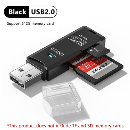 Leitor de cartão 2 em 1 USB 3.0 Leitor de cartão Micro TF SD Adaptador USB Leitor de cartão de alta velocidade Cartão de memória TF para acessórios de PC portátil