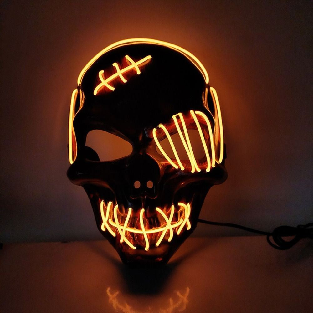 Gothic Halloween Skull Glowing Mask PP Cold Light Full Face Mask Headwear Eye Mask Costume Props Show