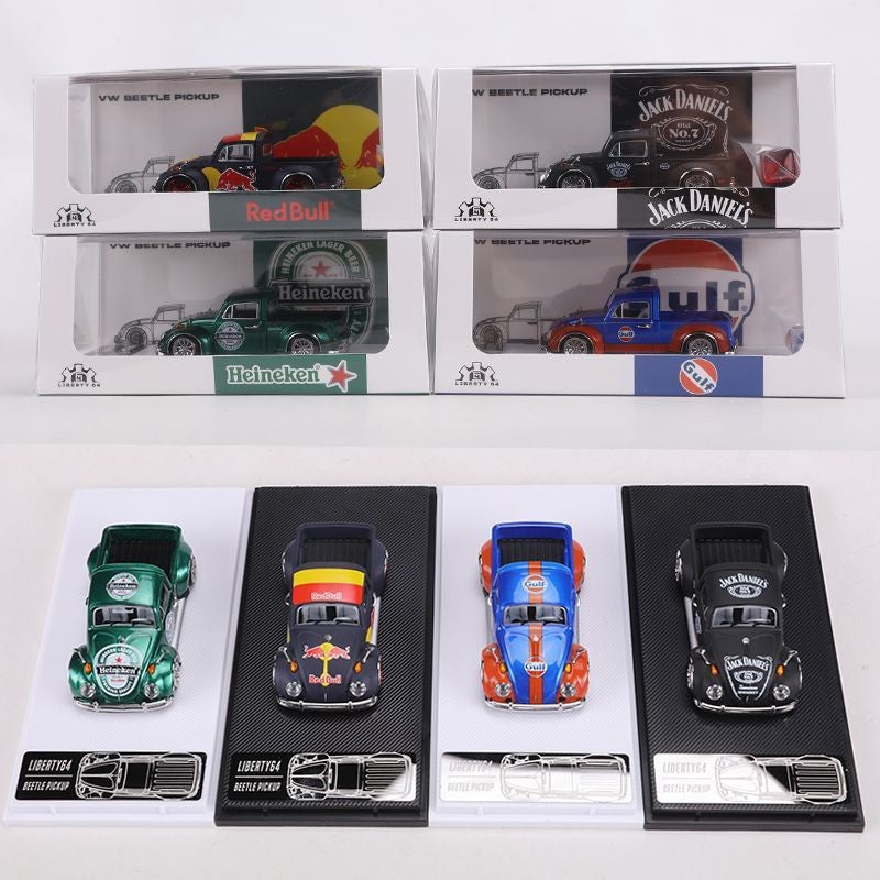 Liberty64 1:64 Scale Beetle Convertible Pickup Die-Cast Car Model Gulf Oil Series Custom Toys Miniature Alloy Simulation Vehicle
