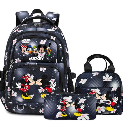 Mochila Mickey Minnie 3 Peças para Meninas e Meninos com Lancheira e Estojo, Mochila Escolar Fofa para Ensino Fundamental e Médio, Presente de Natal